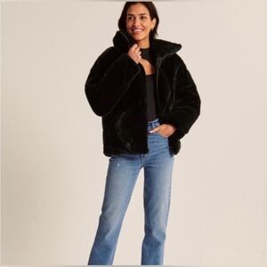 Abercrombie & Fitch Oversized Faux Fur Quilted Puffer Jacket XL Black